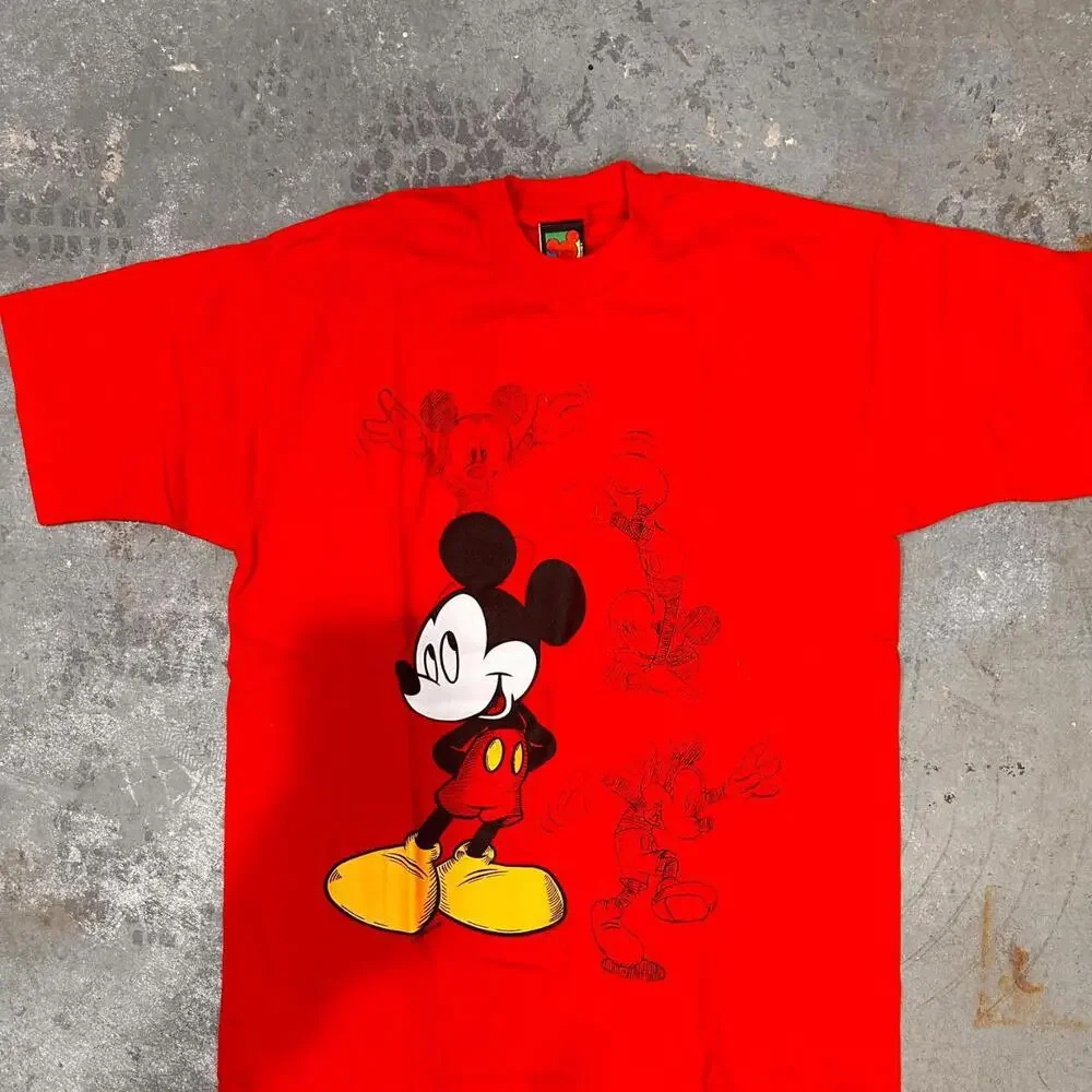 Vintage Mickey Mouse Shirt Size Large Red Single Stitch - Picture 2 of 4